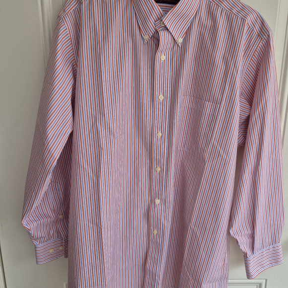Men's long sleeve button down shirt. 17-33 Orange White Stripes - Picture 8 of 9